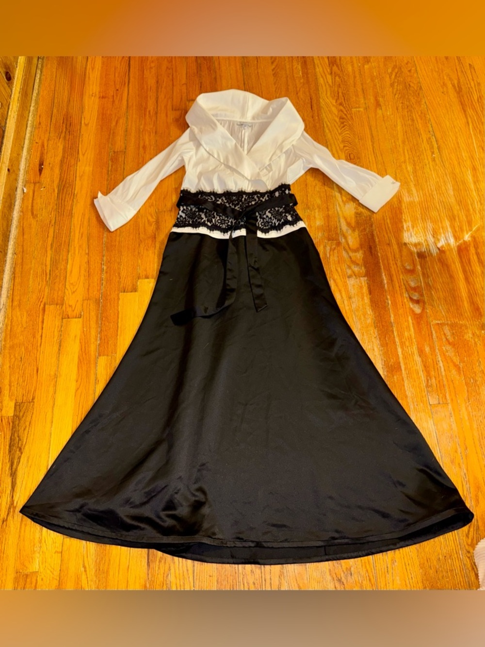 KM Collection- Black and White Lace-Waist A-Line Skirt